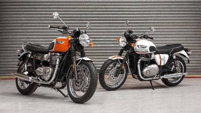 Οι δύο Bonneville Special: Αριστερά, η T120, δεξιά, η Τ100. 